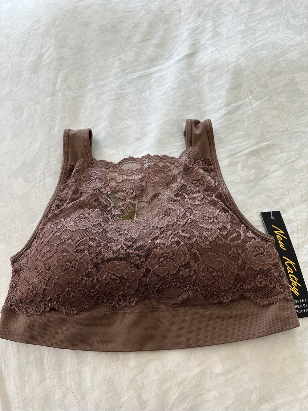 Comfort Lace-Trim Bralette in Mauve Brown